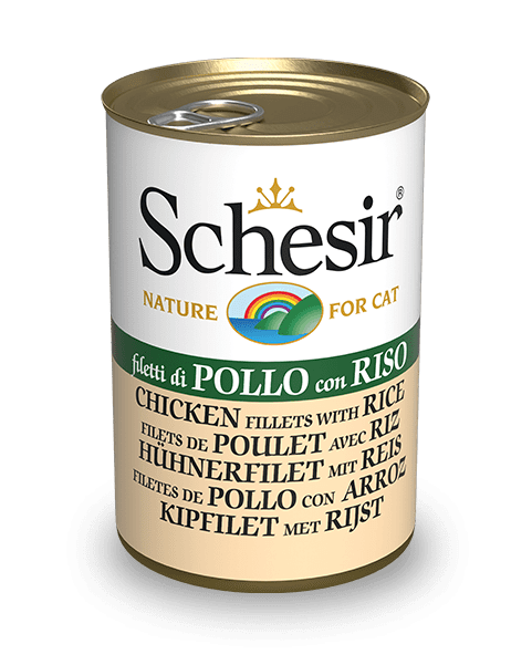 Schesir cat tin, 140g - Chicken fillets with Rice