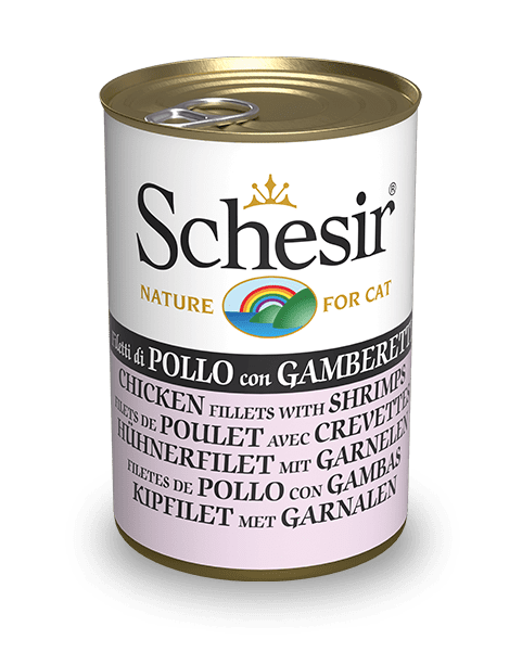 Schesir cat tin, 140g - Chicken fillets with  Shrimps