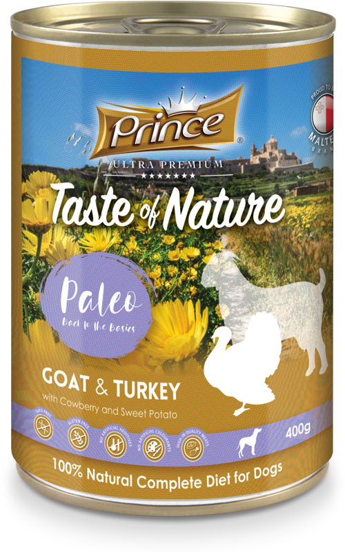 Prince Taste of Nature tin, Goat & Turkey with Cowberry and Sweet Potatoes - 400g
