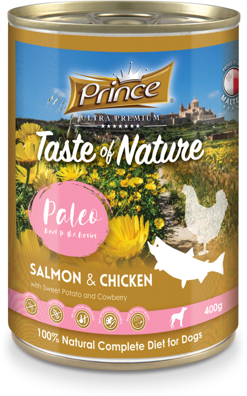 Prince Taste of Nature tin, Salmon & Chicken with Sweet Potato and Cranberry - 400g