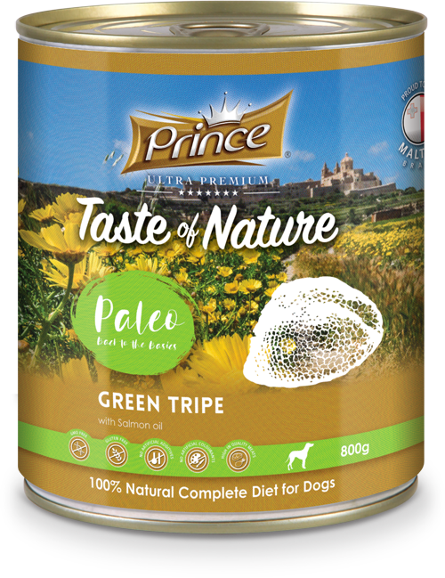 Prince Taste of Nature tin, Green Tripe with salmon oil 800g