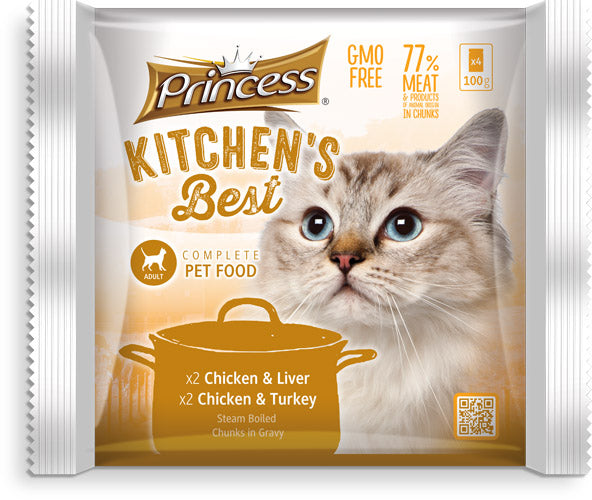 Princess Kitchen's best 4 pack pouches, Chicken & Liver/ Chicken & Turkey