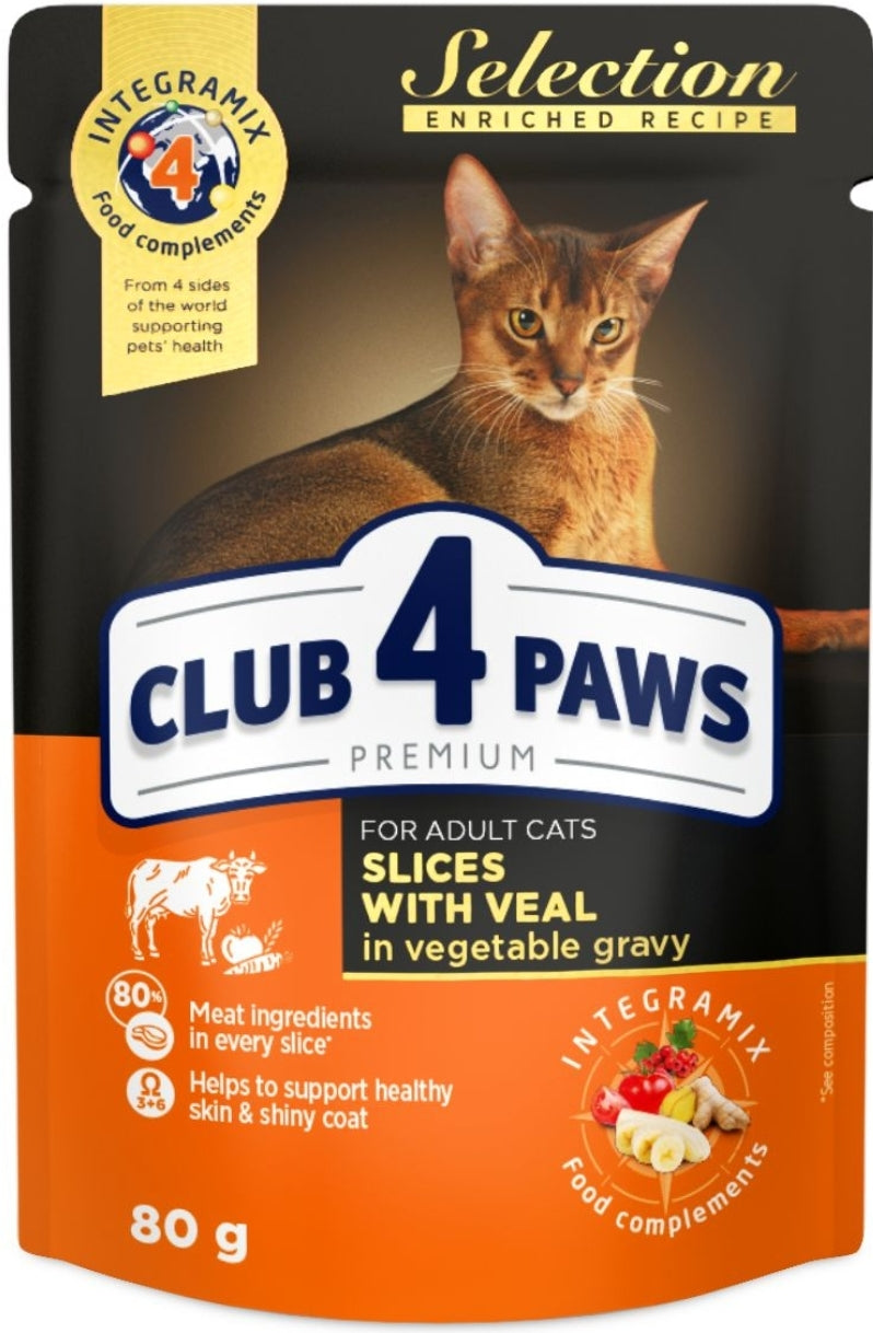CLUB 4 PAWS Premium slices Pouches with Veal and vegetables in Gravy