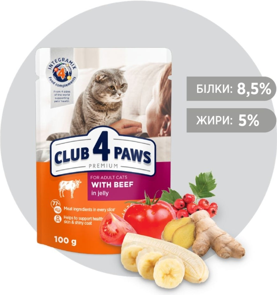 CLUB 4 PAWS Premium Pouches with Beef in jelly