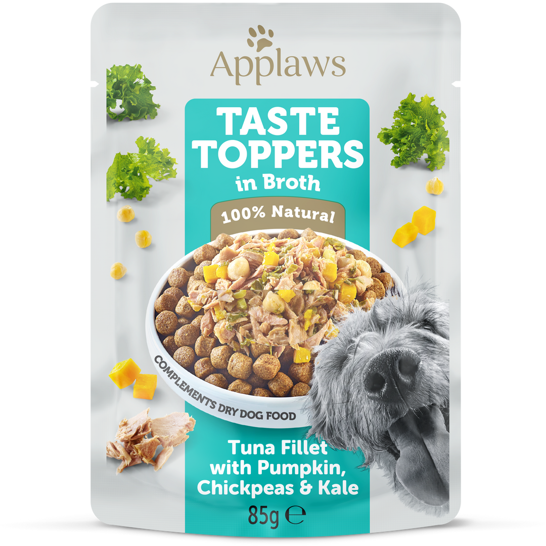 Applaws Tasty Toppers dog Pouch, Tuna Fillet with Pumpkin, Chickpeas & Kale in Broth, 85g
