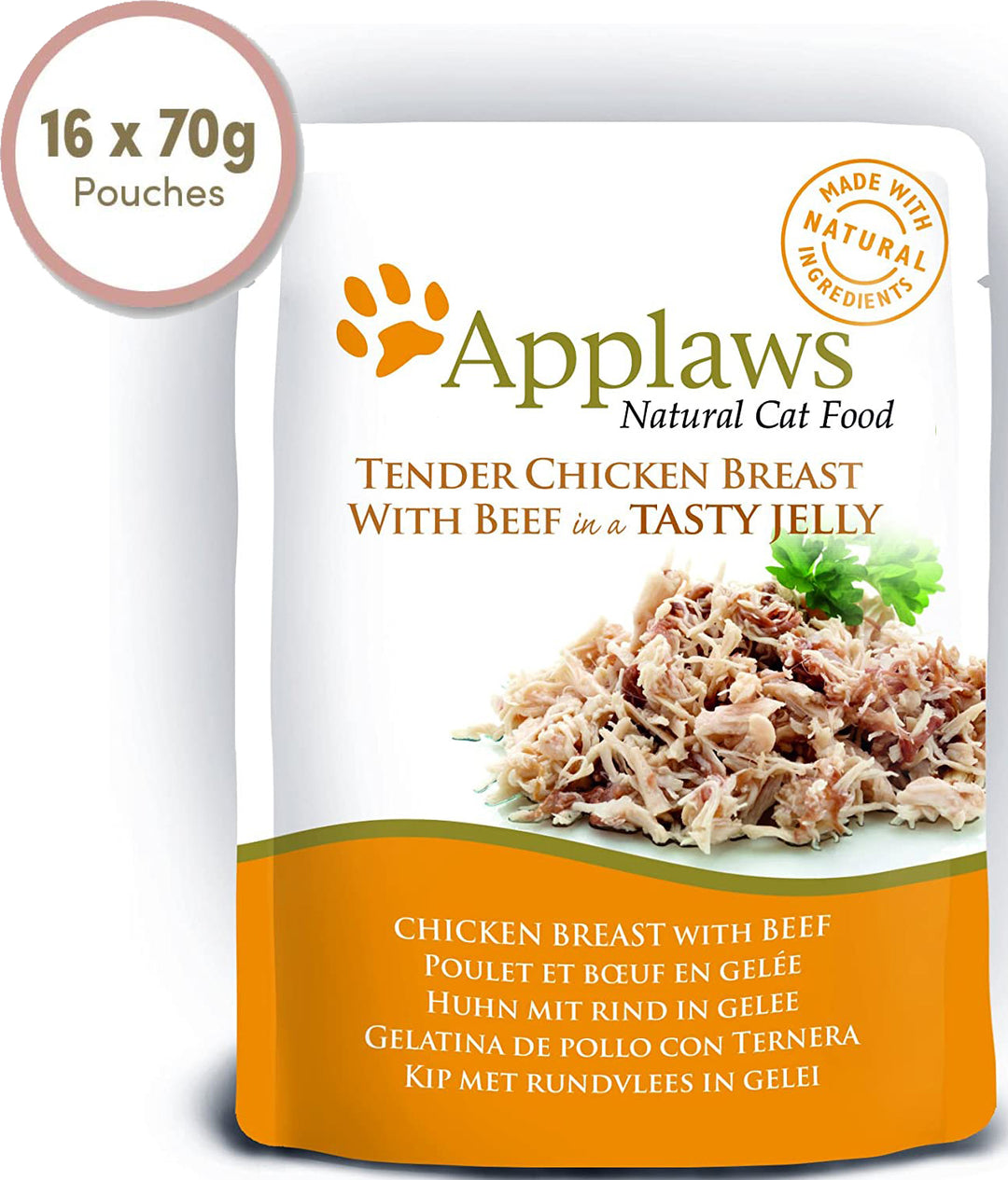 Applaws Pouches Tender Chicken Breast with Beef in tasty Jelly (1 box, 16 pcs)