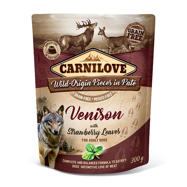 Carnilove Venison with Strawberry Leaves Dog Pouches, 300g