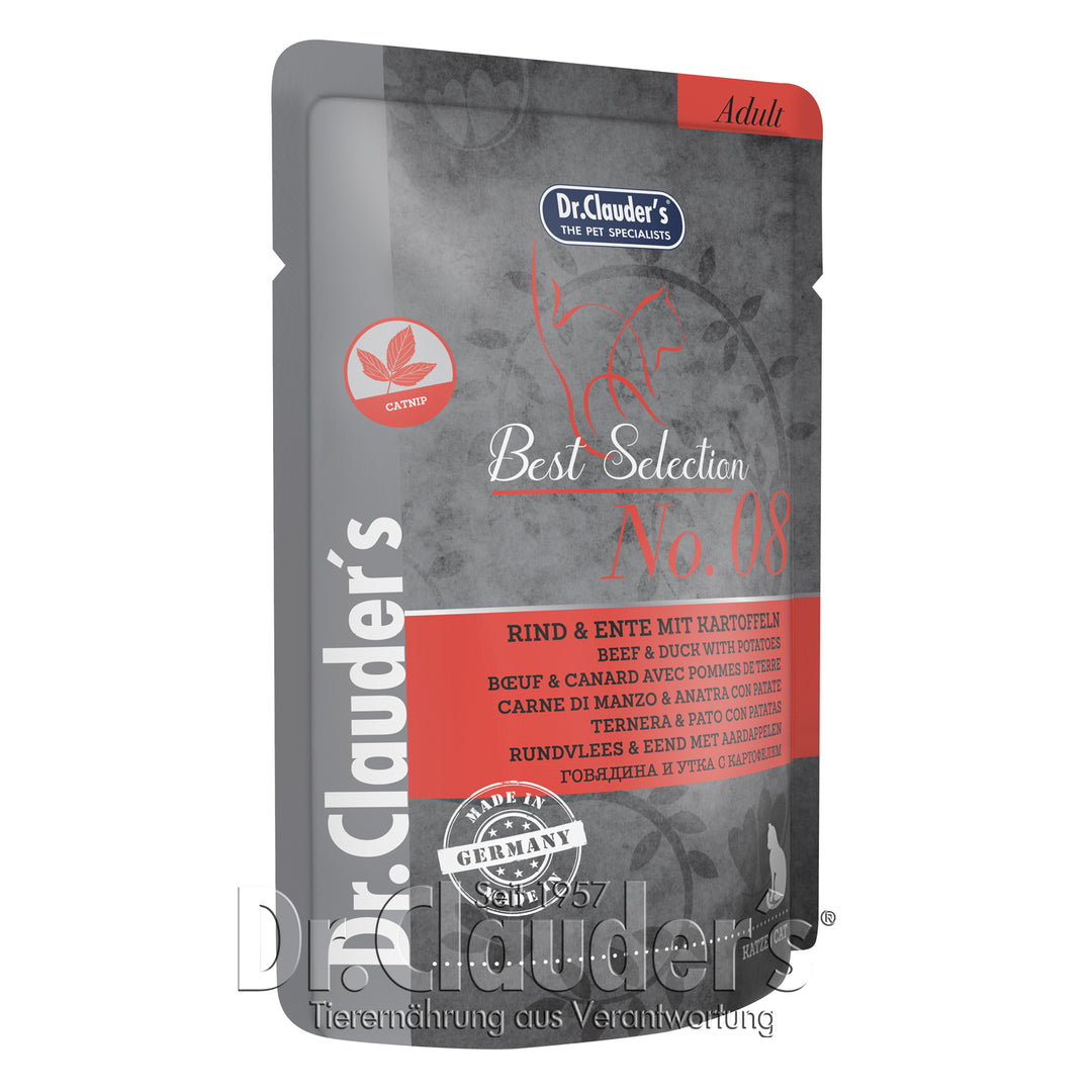Dr Clauder's cat Pouches Best Selection No 8 - Beef & Duck with potatoes, 85g
