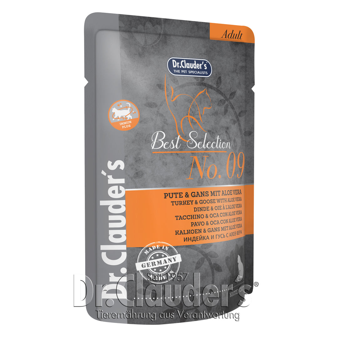 Dr Clauder's cat Pouches Best Selection No 9 - Turkey & Goose with aloe vera, 85g