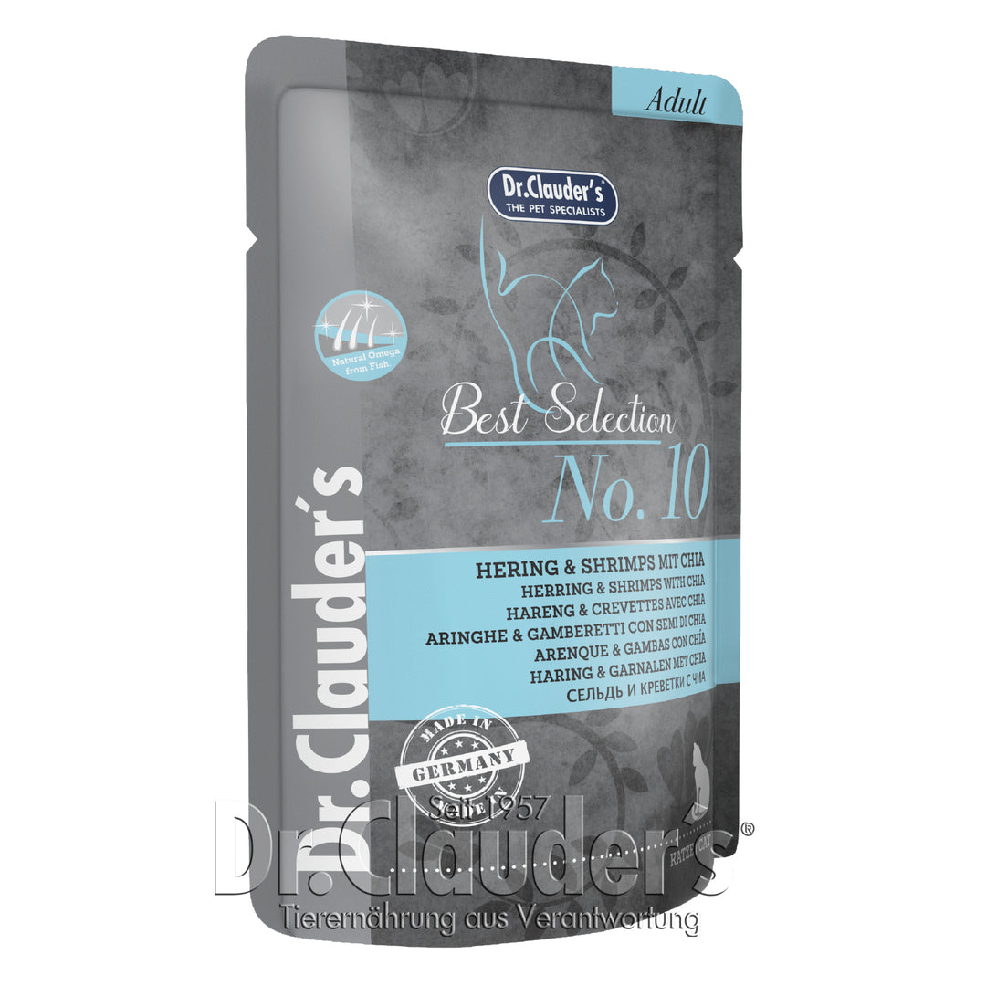 Dr Clauder's cat Pouches Best Selection No 10 - Herring & Shrimps with chia, 85g