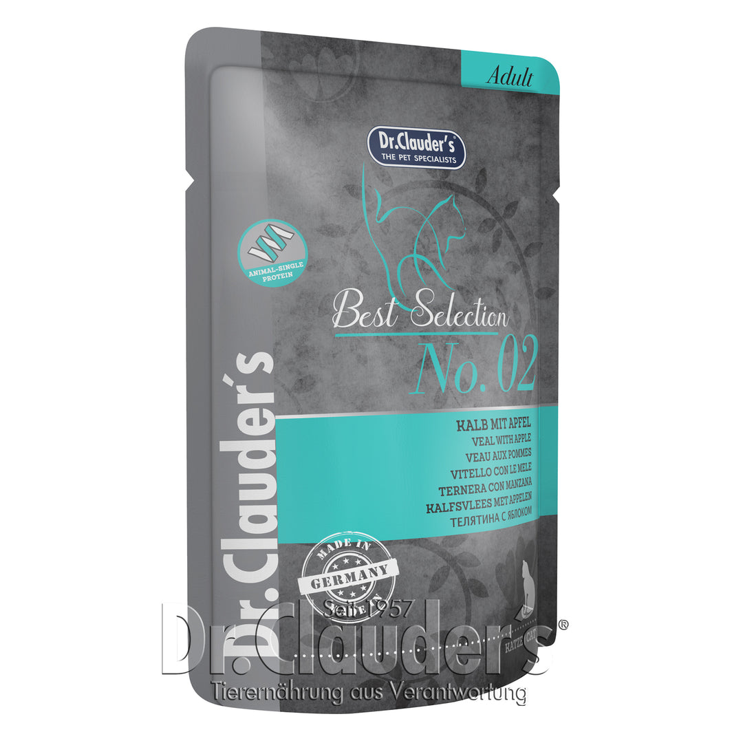 Dr Clauder's cat Pouches Best Selection 02 - Veal with Apple, 85g