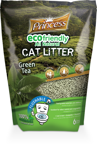 Princess Eco Biodegradable Flushable cat litter, Green Tea 6L