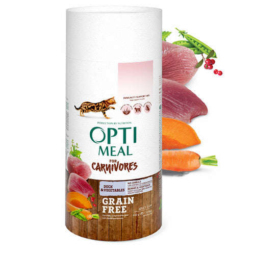 OPTIMEAL™. Grain Free dry pet food for adult cats - Duck & Veggies