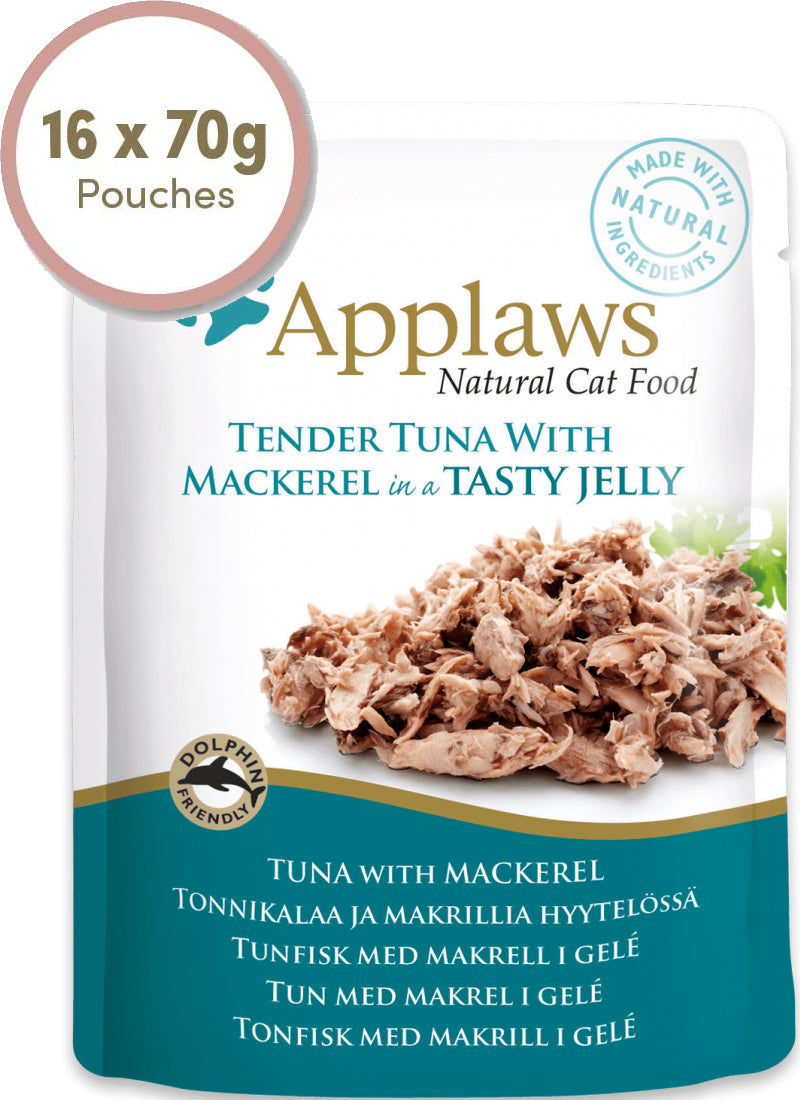 Applaws Pouches Tender Tuna with Mackerel in tasty Jelly (1 box, 16 pcs)