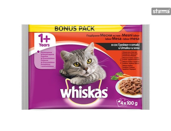 Whiskas Meat Selection Variety Pack - 4 POUCHES X 100GR