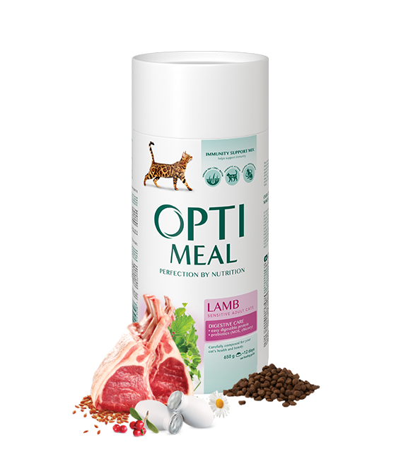 OPTIMEAL™. Complete dry pet food for adult cats Sensitive Digestion, Lamb