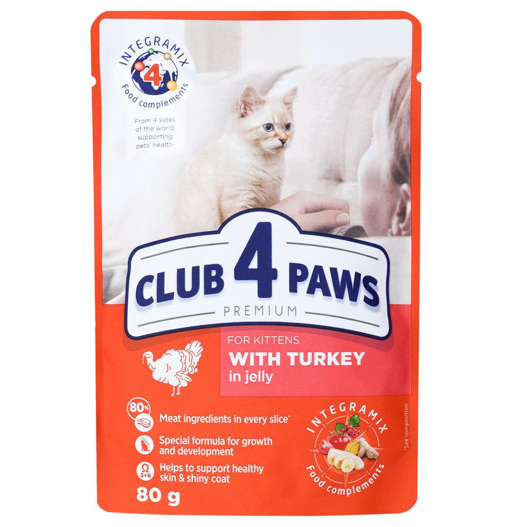CLUB 4 PAWS Premium Pouches with Turkey in jelly - Kittens